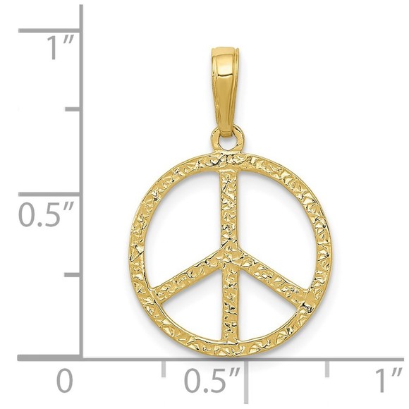 10K Gold Textured Peace Sign Pendant - Picture 2 of 4